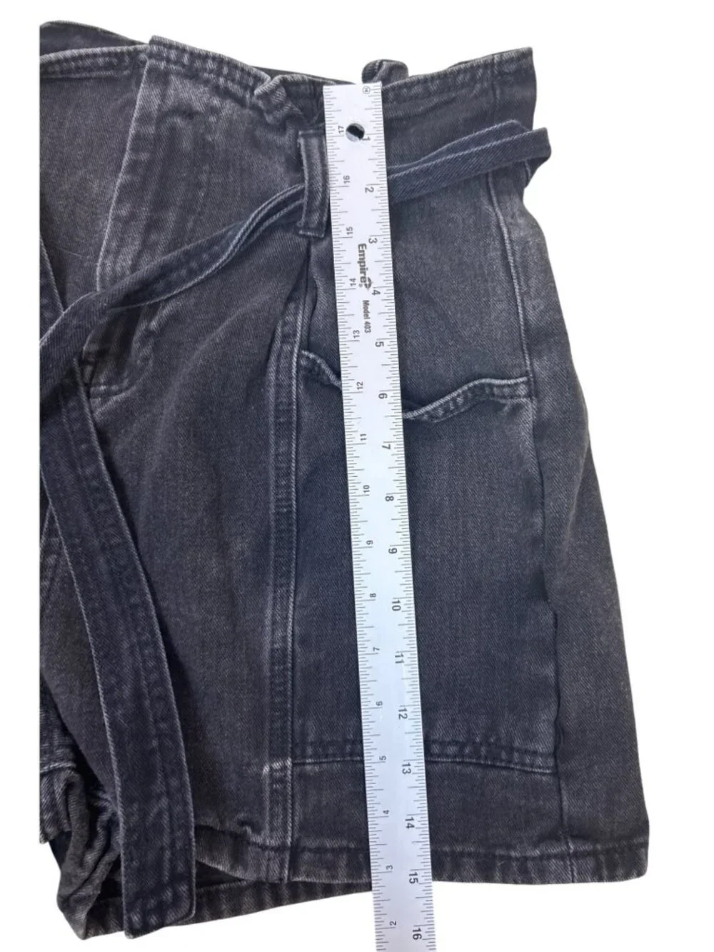 Denim & Co High Waisted Paperbag Shorts Sz 10 Black Denim Tie Waist Casual Chic